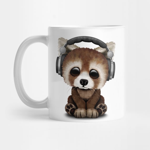 Cute Baby Red Panda Deejay Wearing Headphones by jeffbartels